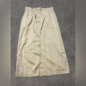 Rachel Roy long khaki skirt front split button detail wide waistband size s